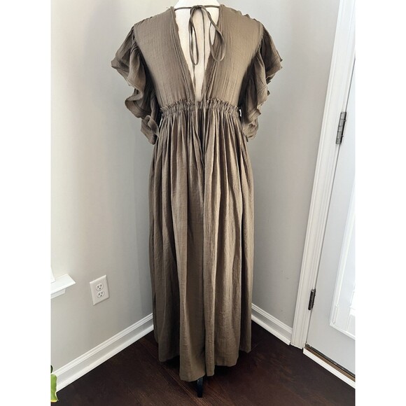 Flawless Deep V Flutter Sleeve Maxi Dress Size Small Brown EUC - Picture 7 of 8